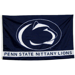 navy flag with large Penn State Athletic Logo and Penn State Nittany Lions below in white bar
